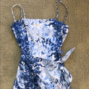 Blue and White Tie Dye Reformation Dress back zip